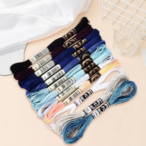 Image of 12 Skeins 105 Yards 6 Ply Embroidery Floss Blue Gradient Friendship Bracelet Variegated String Cord Mixed Color Cross Stitch Gradient Yarn Thread Set for Sewing Making Jewelry DIY Crafts