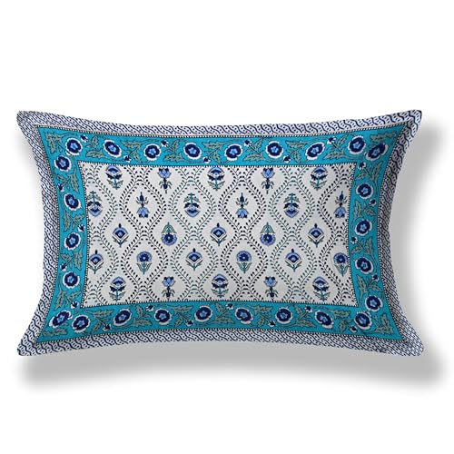 Image of 100% Cotton Single Bedsheet with 1 Pillow Cover | 240 TC Pure Cotton Flat Bed Sheet | Traditional Jaipuri Printed Bedding Set | Soft & Breathable | 60 x 90 Inch (Rangmahal Single 37)