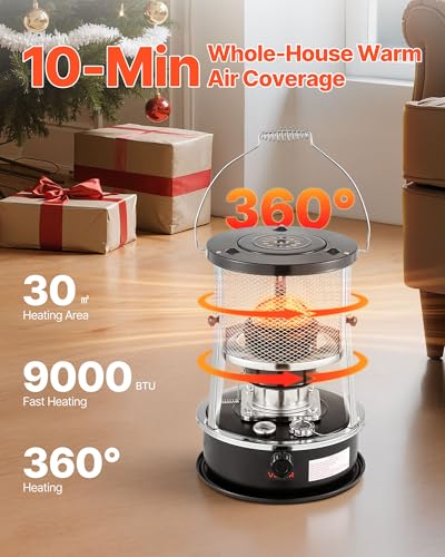 Image of VEVOR 9000 BTU Portable Kerosene Heater & Stove, 2 in 1 Non-Electric Indoor Outdoor Heater with Adjustable Height & Flame & Easy Storage,for Camping, Hunting, Cooking, Home, Garage, Black