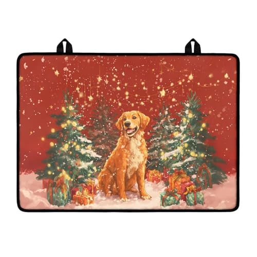 Image of Christmas Tree Dog Stove Top Cover for Electric Insulation Rubber Countertop Pad with Two Hooks Extra Large Counter Silicone Mat with Two Hook Easy to Clean Christmas Decor
