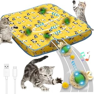Interactive Cat Toys for Indoor Cats, Interactive Kitty Ball Fast Rolling in Pouch, Hide and Seek Toy for Bored Indoor Kitten with LED Light, 28 Inch Hunting Play Mat
