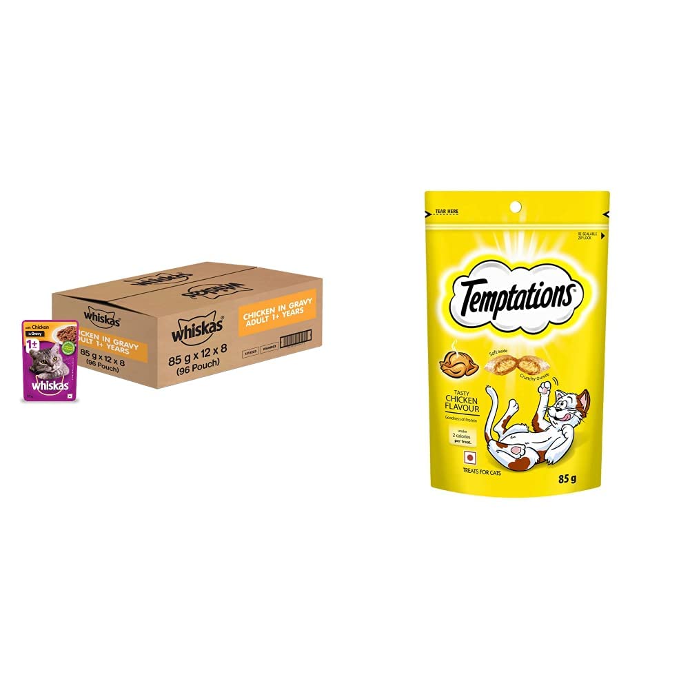 Whiskas Wet Cat Food for Adult Cats (1+Years), Chicken in Gravy Flavour, 96 Pouches (96 x 85g) & Cat Treat, Tasty Chicken Flavour - 85 g (B09RWVB6PF) Amazon Price History, Amazon Price Tracker