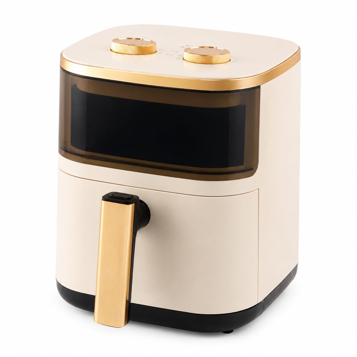 Friteuse à air de 5L avec fenêtre de visualisation, contrôle manuel de cadran, cuisinière à air chaud compact avec panier amovible antiadhésif, minuterie et réglages de température pour la petite cuis