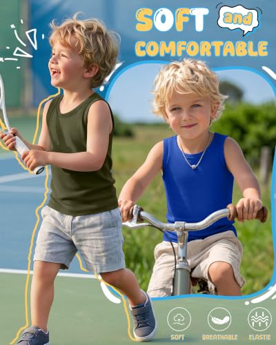 Image of Yooo's Vivi 3 Pack Toddler Boys Tank Tops | Toddler Boys Undershirts, 18M-5T, Sleeveless Muscle Shirt, Kids Athletic Tops, Crewneck, Summer, Loose, Basic, Sport, Play