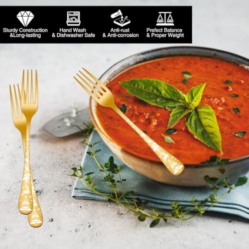 Image of Stainless Steel Forks Set | Dishwasher Safe & Shiny Polished Finish | Table Forks Set for Home Kitchen, Restaurant | Cutlery for Dinner, Table, Cake, and Dessert (6 Pcs Small Fork, Gold)