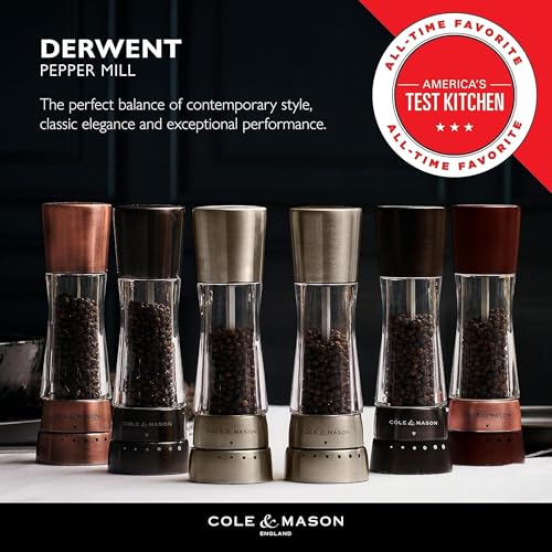 Image of Cole & Mason Derwent Salt & Pepper Mill Gift Set - Salt & Pepper Shaker & Grinder with Adjustable Coarseness - Gourmet Precision Mill Set - Stainless Steel & Acrylic Grinders - Rose Gold