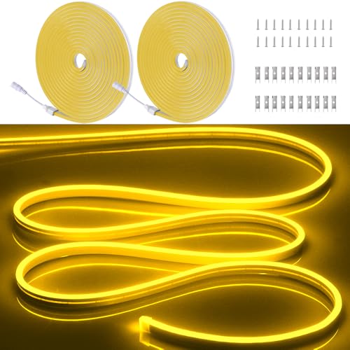 Image of Neon Light Strip /32.8FT /10M Flexible and Waterproof LED Rope Light with Mounting Clips for Indoor & Outdoor Use, [Power Adapter Not Included] Yellow