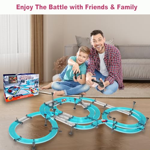 Image of Slot Car Race Track Sets Dual-Player Electric Remote Control Car for Kids Electric Racing Game with Hand Controllers Circular Overpass Track Birthday Toys for Boys Kids 6 7 8-12