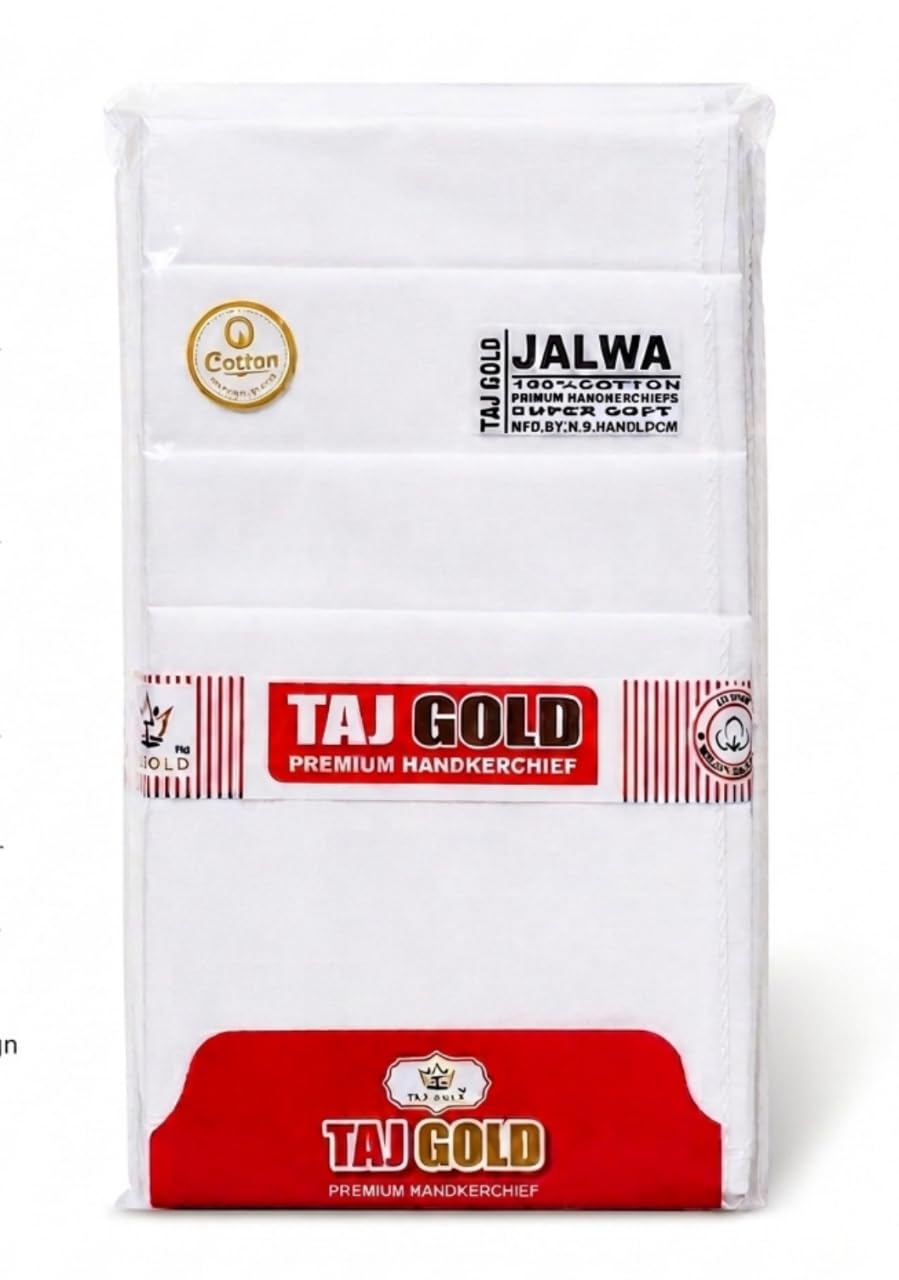 Jalwa Men's White Cotton Handkerchiefs, Pack of 12-picture-12