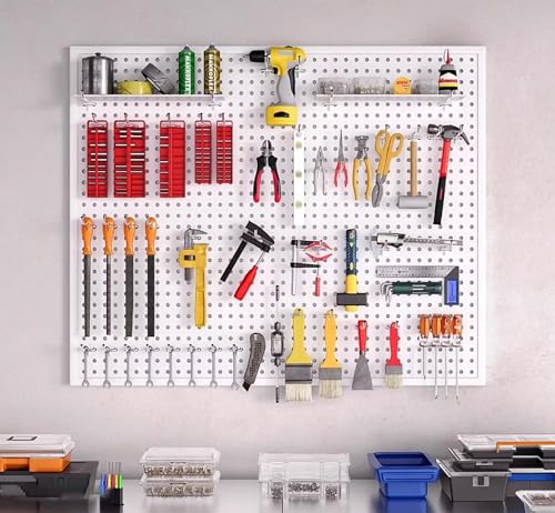 Kit d'organisation de panneau perforé en acier et bois pour rangement modulable - 7