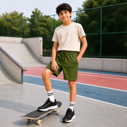 Image of RISH Kids Dri-Fit Sports Shorts for Boys & Girls | Breathable Polyester Activewear Shorts with Elasticated Waist, Drawstring & 2 Side Pockets | Solid Colours | Single and Multi Packs