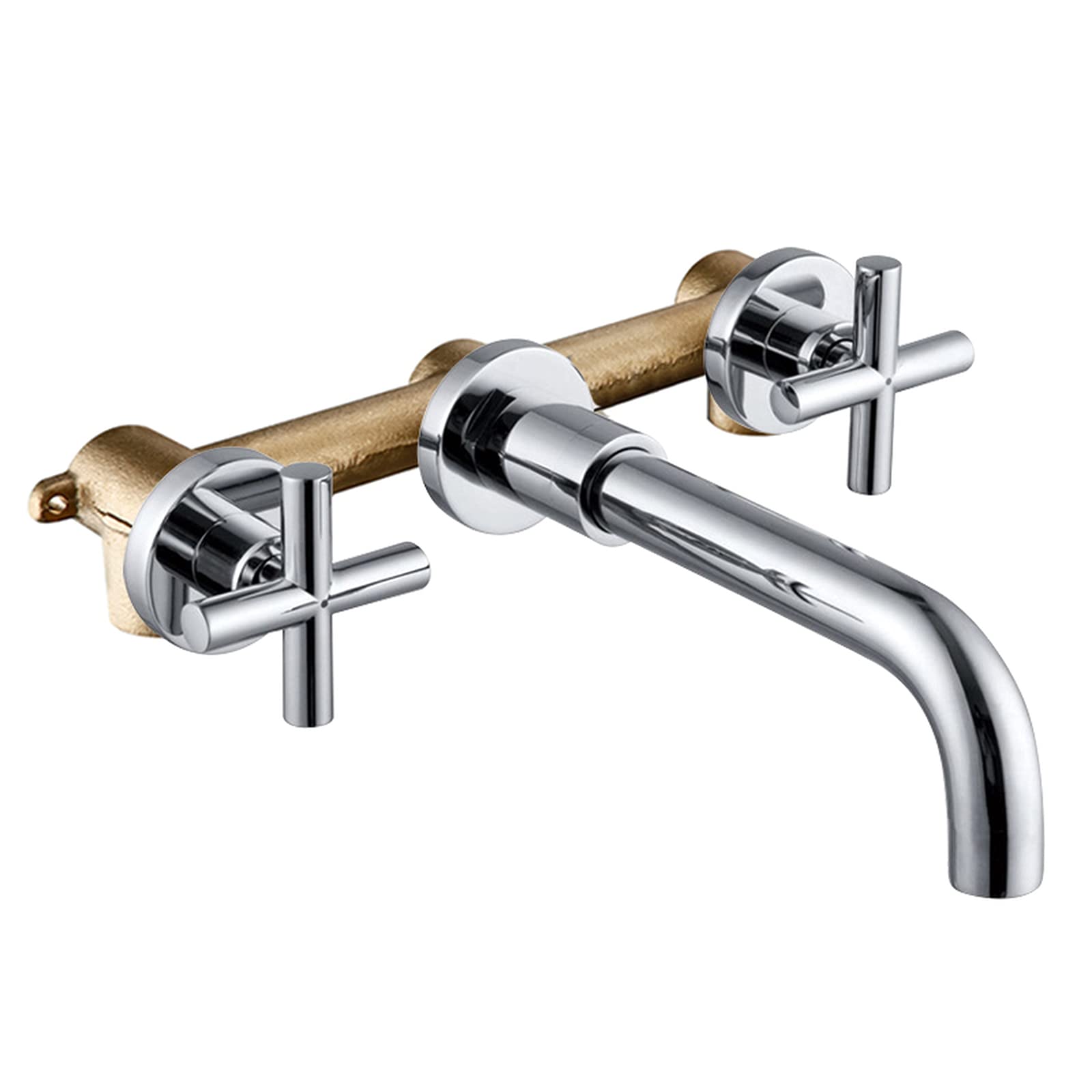 ZYCHSJXA Wall Sink Basin Mixer Tap Set Bathroom Spout Faucet with Double Lever in Matt Black/Polished Gold