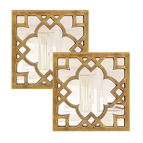 G-LEAF Wandspiegel Square Dekor 2 Stück, Bauernhaus Spiegel Holz Weiß 30 x 30 cm Wunderschöner Rustikaler Bauernhaus Akzent Spiegel für Wohnzimmer, Flur, Eingangsgang, Gartenspiegel Cover