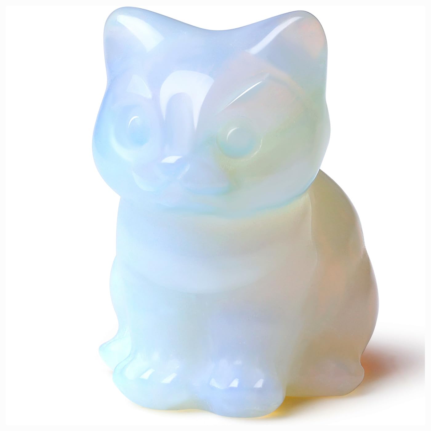 Sahoottie Opalite Cat Ornament,Cute Cat Gifts for Women Kitten Lover Themed Opal Crystal Kitten Ornament for Desk Bedroom Accessories Christmas Birthday Gift