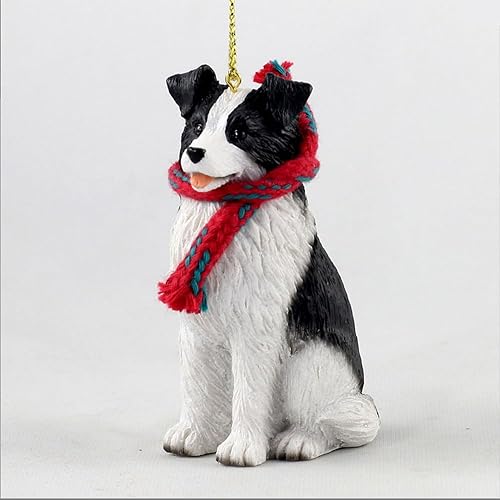 Border Collie con bufanda adorno de Navidad (versión grande de 3 pulgadas) para perro