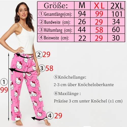 XLKTech Pyjama Hose Damen, Flanell Pyjamas Couple Pyjamahose Schlafanzughose Damen Lang Pyjamas Hosen Lang Schlafhose Weich Kawaii Anime Bequeme Schlafanzughose Cartoon Casual Herbst-Winter, M