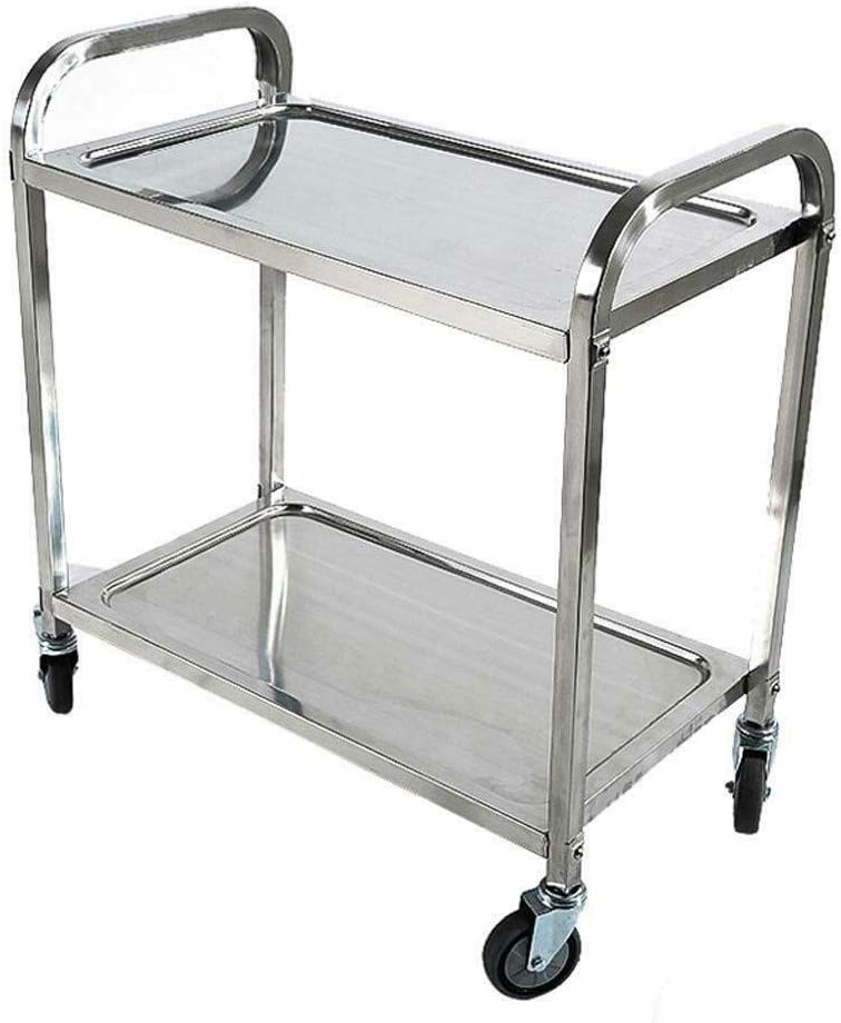Chanok Cart Kitchen Serving Rolling Home Trolley Tier Storage Utility Bar Wheels Rack Food Wine Stainless Steel Food Serving Hotel 2 Tiers Indoor Outdoor Silver Island Stand Shelf Dining