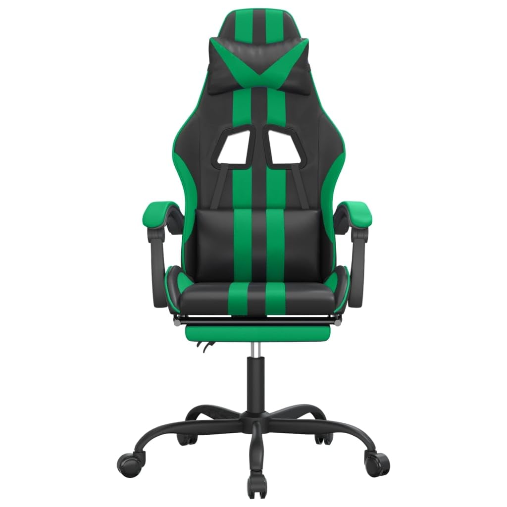 Sedia da gaming con poggiapiedi e schienale regolabile, in ecopelle, nera, verde, sedia girevole ergonomica con braccioli e supporto lombare, per ufficio e giochi