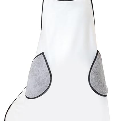 CALANDIS Cooking Apron Baking Apron with Hand Wipe Pockets Sturdy Oil Proof BBQ Apron White