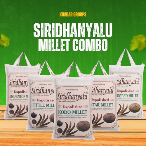 Image of SIRIDHANYALU Little, Foxtail, Kodo, Barnyard & Browntop Millets - Each Millet 900 g | Gwt 5 kg | New Technology Rock-Hard Vacuum-Sealed Pack