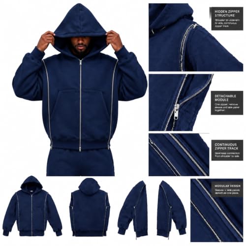 Oversized Hoodie Men Zip Up Sweatshirt Light Fleece Jackets Fall Outfits - image 4