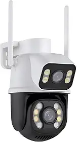 Câmera IP Sem Fio de Segurança Externa HD 3MP, Câmera de Visão Noturna WiFi, Dupla Lente Grande Angular, IP66 à Prova D'água e à Prova de Poeira, Chamada de Voz Bidirecional, Qualidade Premium
