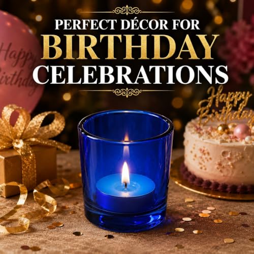 Image of Pure Source India Set of 12 Glass Votive Tealight Candle Holders - Home Decoration (Glass, Pack of 12, Blue)