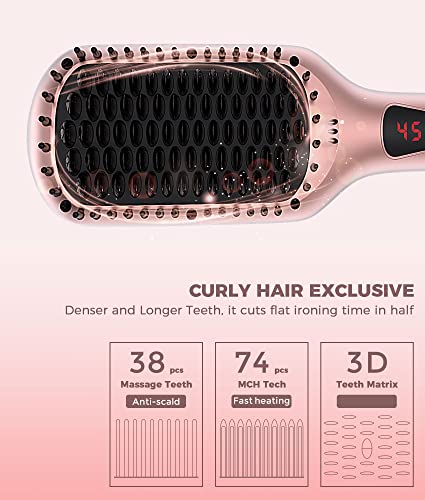 Ionic Hair Straightener Brush with Adjustable Temperature and Anti-Scald Technology - Ideal for All Hair Types