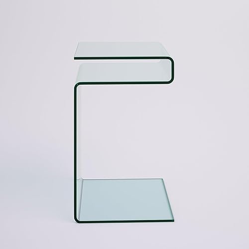 Miniatura 9 de Mesitas de noche en forma de S para dormitorios, mesita de noche de cristal con estantes de almacenamiento, mesa auxiliar pequeña para sala de estar