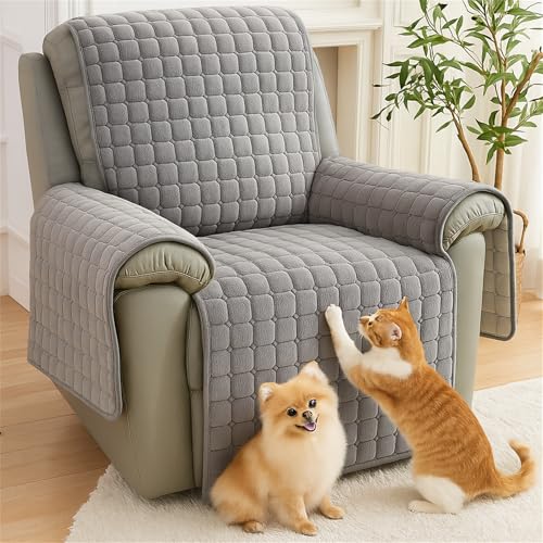 ZGDDPZA Recliner Chair Cover with Armrests Non-Slip Thickened Flannel Sofa Protector for 1/2/3 Seater Armchairs Soft Warm Snuggle Chair Cover for Pets and Kids