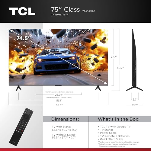 TCL 75 Inch Class T7 Series | 4K QLED HDR | 75T7, 2025 Model | 120HZ-144HZ High Brightness Smart Google TV Dolby Atmos Audio | Voice Remote Alexa Gaming Streaming Television - Image 2