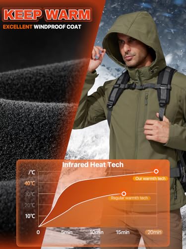 FREE SOLDIER Men's Lightweight Softshell Jacket Winter Fleece Lined Hooded Rain Waterproof Hiking Outdoor Jackets3