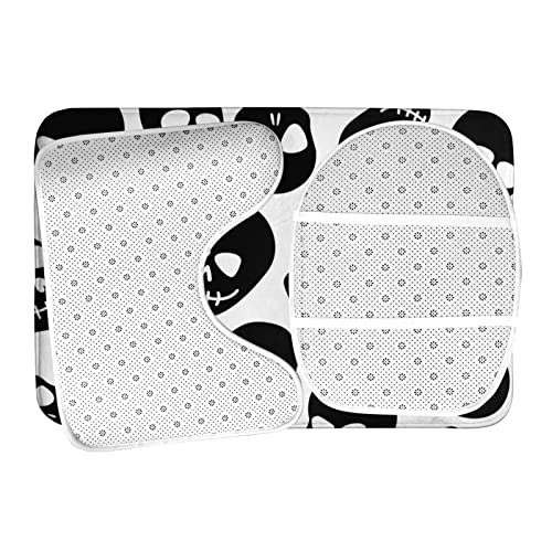 DIRYKILP Badematte + Konturmatte + Toilettendeckelbezug, Easy Black Skull 3 Stück Badematte Set, mit rutschfester Klebeunterseite – Bild 7