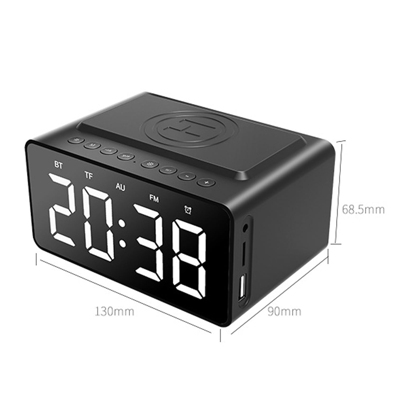 Reloj despertador digital con pantalla LED, brillo regulable, altavoz manos libres, reproductor de música para mesita de noche y oficina, diseño compacto