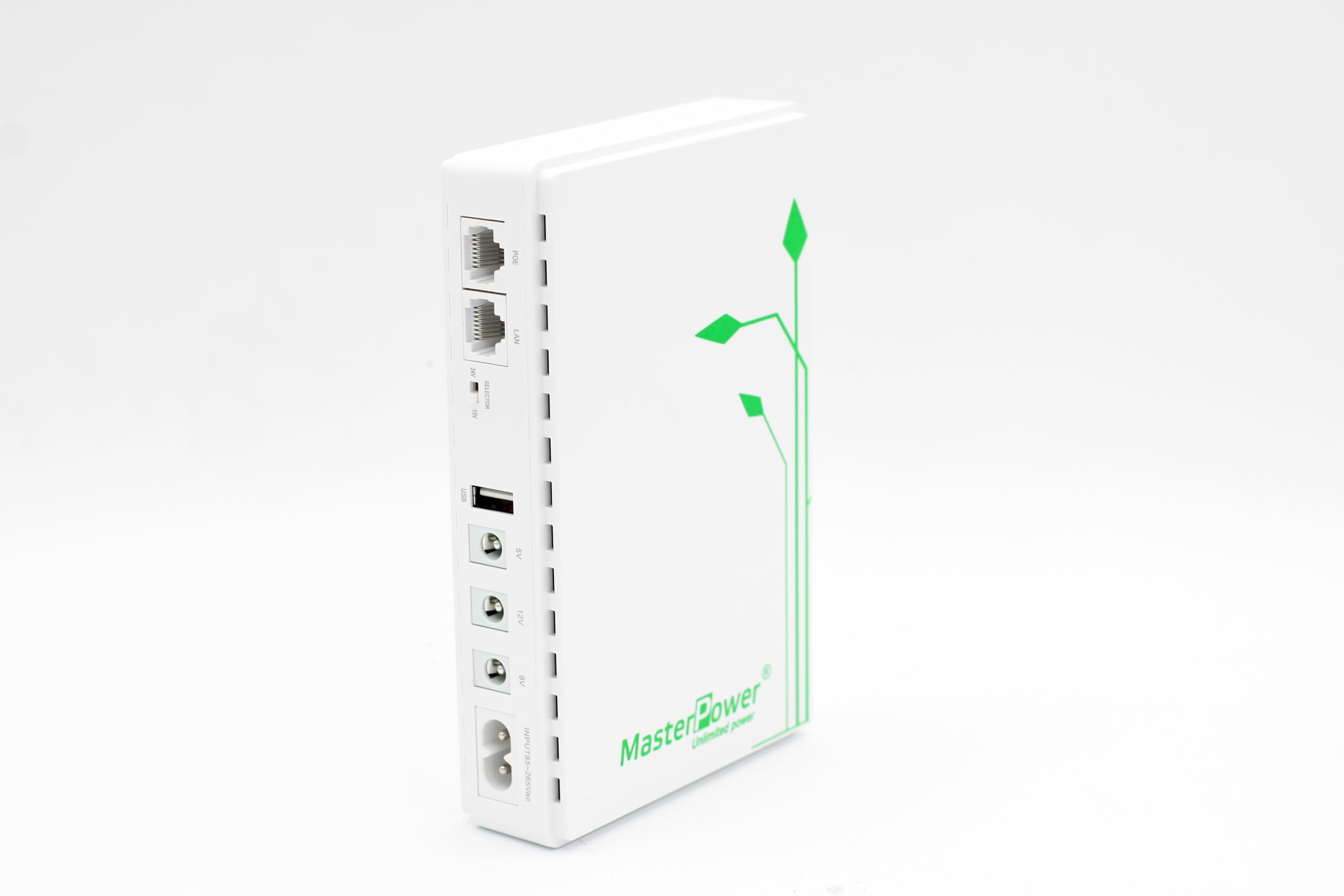Master U-Power Mini UPS SAI 7.4V 6400mAh 36W – Batería de Respaldo para Router WiFi, Módem y Cámaras IP – Salidas USB/DC/PoE 5V 9V 12V 15V 24V – Protección contra Cortes de Luz
