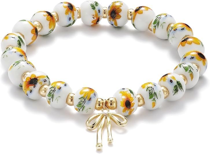 Beads Bow Charm Bracelet for Women Flower Vintage Bracelet Stretch Beaded Gold Bracelets Dainty Jewelry Gifts - Image 5