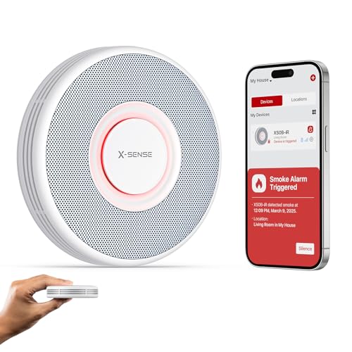 X-Sense Smart Wi-Fi Smoke Alarm with Voice Alerts and 17 Locations Fire Alarm 1.3 in (33 mm) Thick XS0B-iR 1-Pack