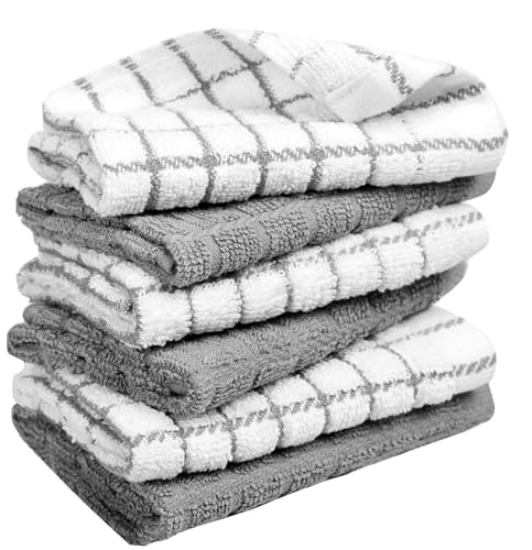 Image of Bumble Dish Cloths (6 Pack) | 12 inch x 12 inch | 100% Cotton Kitchen Towels | 405 GSM | Soft, Highly Absorbent & Durable Dish Towels for Kitchen | Gray