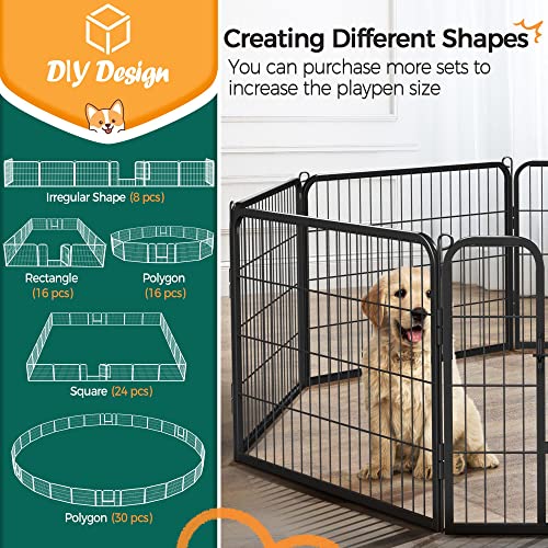 Image of Yaheetech 24 inch H 16-Panel Extra Wide Dog Playpen w /Door for Indoor Outdoor | Heavy Duty Metal Frame, Secure Latch Gate, Tool-Free Assembly, Portable For Yard RV Camping, Ideal For Small & Medium Pets
