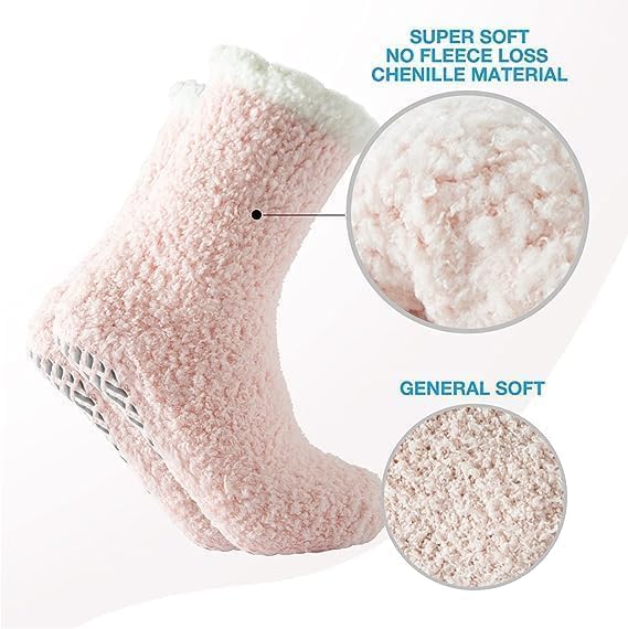 Image of Bulinlulu Fuzzy Socks with Grips Plush Sleep Cozy Winter Soft Hospital Fluffy Socks for Womens Mens Gifts