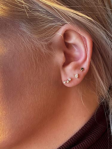 Set of 3 Single Studs in Sterling silver 925 Sterling Silver 18K Gold Plated Small Stud Earrings Set | Screw Back Studs | Tiny Cartilage Earring | Second Hole Earring4