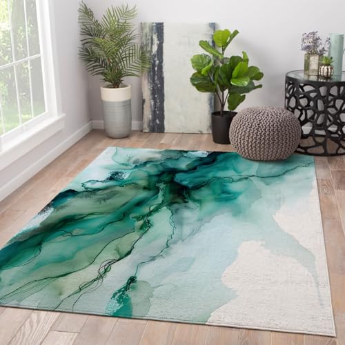 Tapis abstrait moderne de chambre salle à manger ou bureau vert - 4