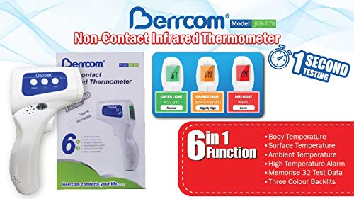 Image of Berrcom Non-Contact Forehead Infrared Thermometer 1 Year Warranty - Digital IR Thermometer Gun with LCD Backlight, Electronic Thermometer Body Thermal Detector