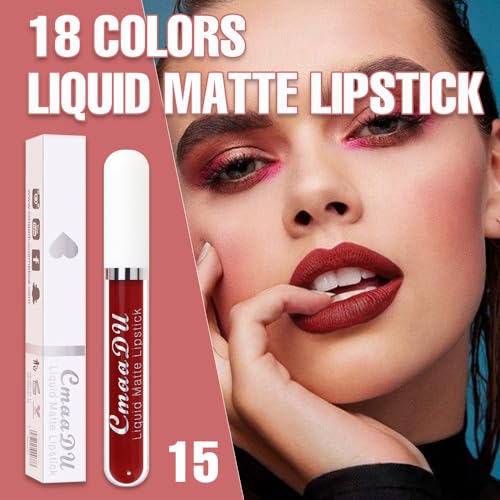 Image of evpct 1Pcs Brick Red Liquid Matte Lipstick Lipgloss Set for Women, labiales mate 24 horas originales matte larga duracion 24 Hour Lipstick Lip Stains Long Lasting Waterproof 24, 15#