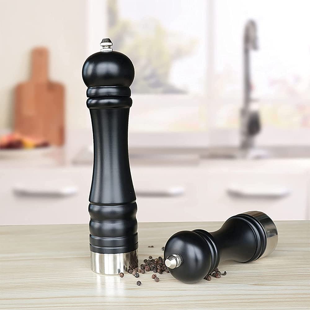 Młynek do pieprzu czarnego, młynek do pieprzu soli morskiej, fantazyjny uchwyt Teppanyaki, ceramiczny rdzeń szlifierski z litego drewna, regulowana grubość - 3 szt