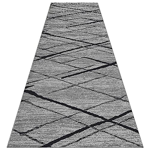 Alfombra gris extra larga moderna para pasillo, cocina o escaleras del hogar, 90 x 600 cm