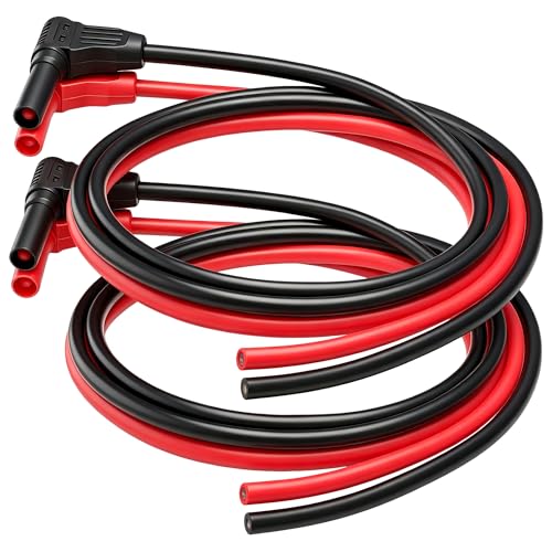 Image of Right-Angle Insulated Safety Banana Plug Test Lead Connectors, 4mm Gold-Plated, 3 ft