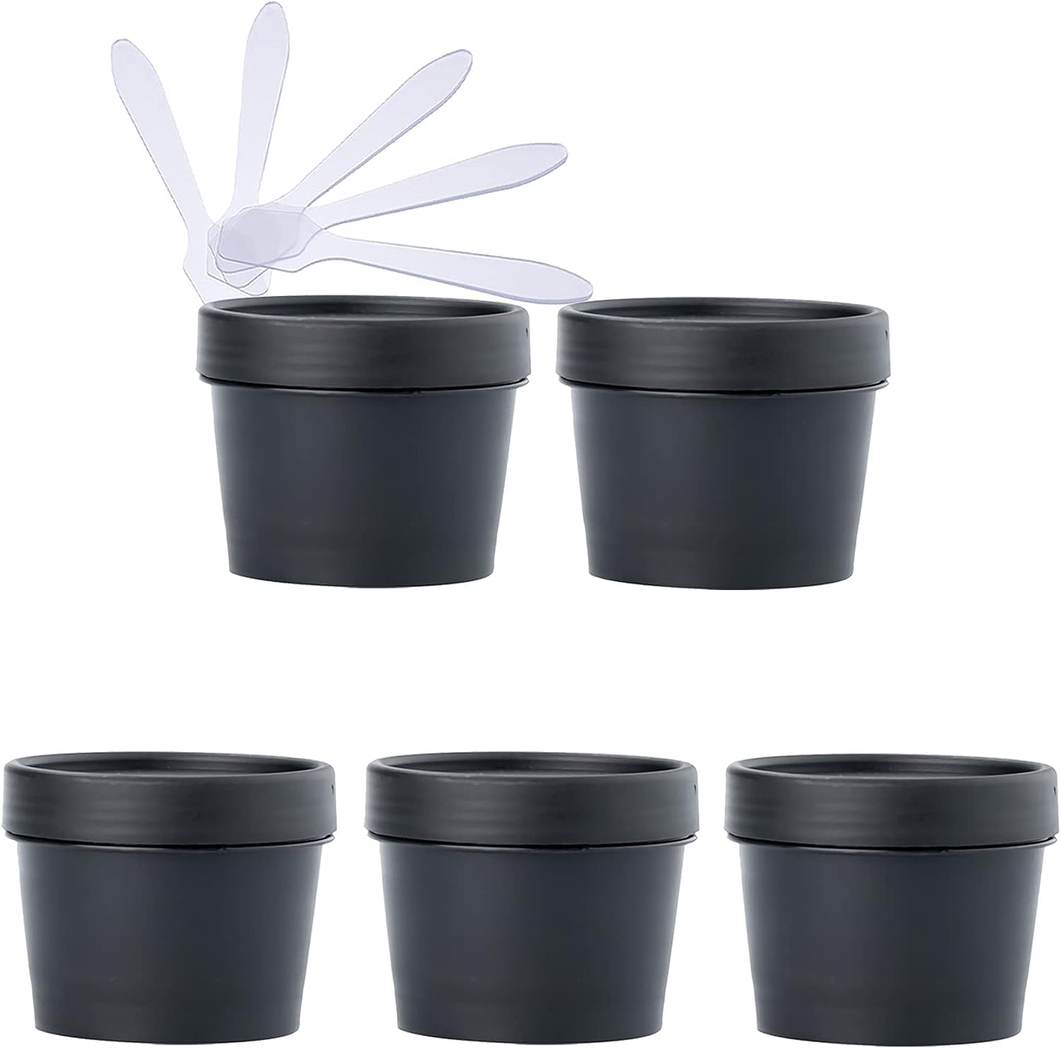 FLYIODFCXV cosmetic jar, 5 PC Plastic Storage Jars with Inner Liner for Body Hand Face Cream Lotion Gel 5X Spatula(Black,6.8 Ounces)