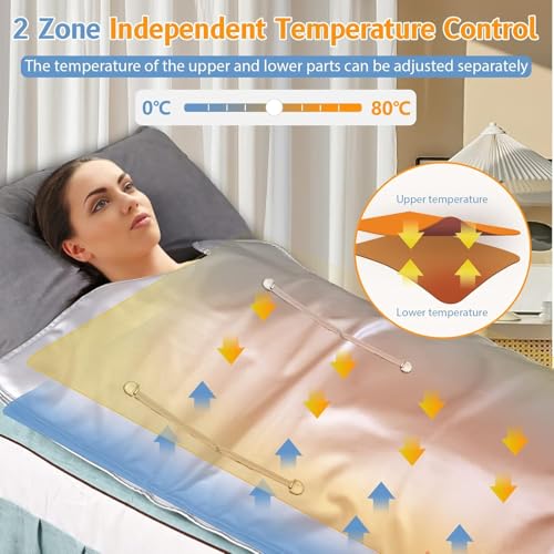 Infrarot Saunadecke, 2 Zone Digital Heim Saunadecke Professionel Detox Therapie Oxford Infrarot Saunadecke mit 4 Sicherheitsschutz, Sauna Blanket für heißes Schwitzen, Entspannung, Detox