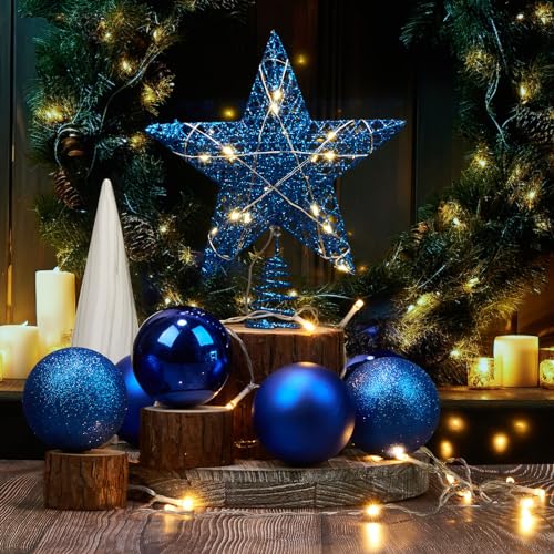 Decoración para árbol de Navidad Emo2peak de hierro azul con 20 luces LED 4